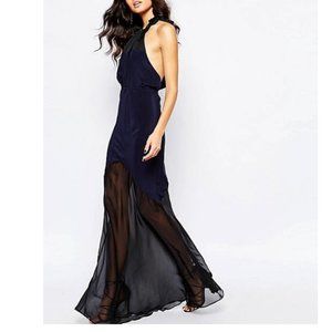 Stone Cold Fox Aquarius Halter Maxi Dress in Navy Silk Size 1